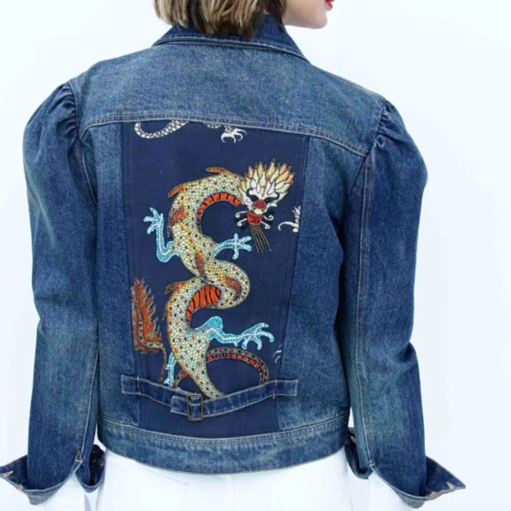 Dizzy Lizzie NWT Denim Jacket with Dragon